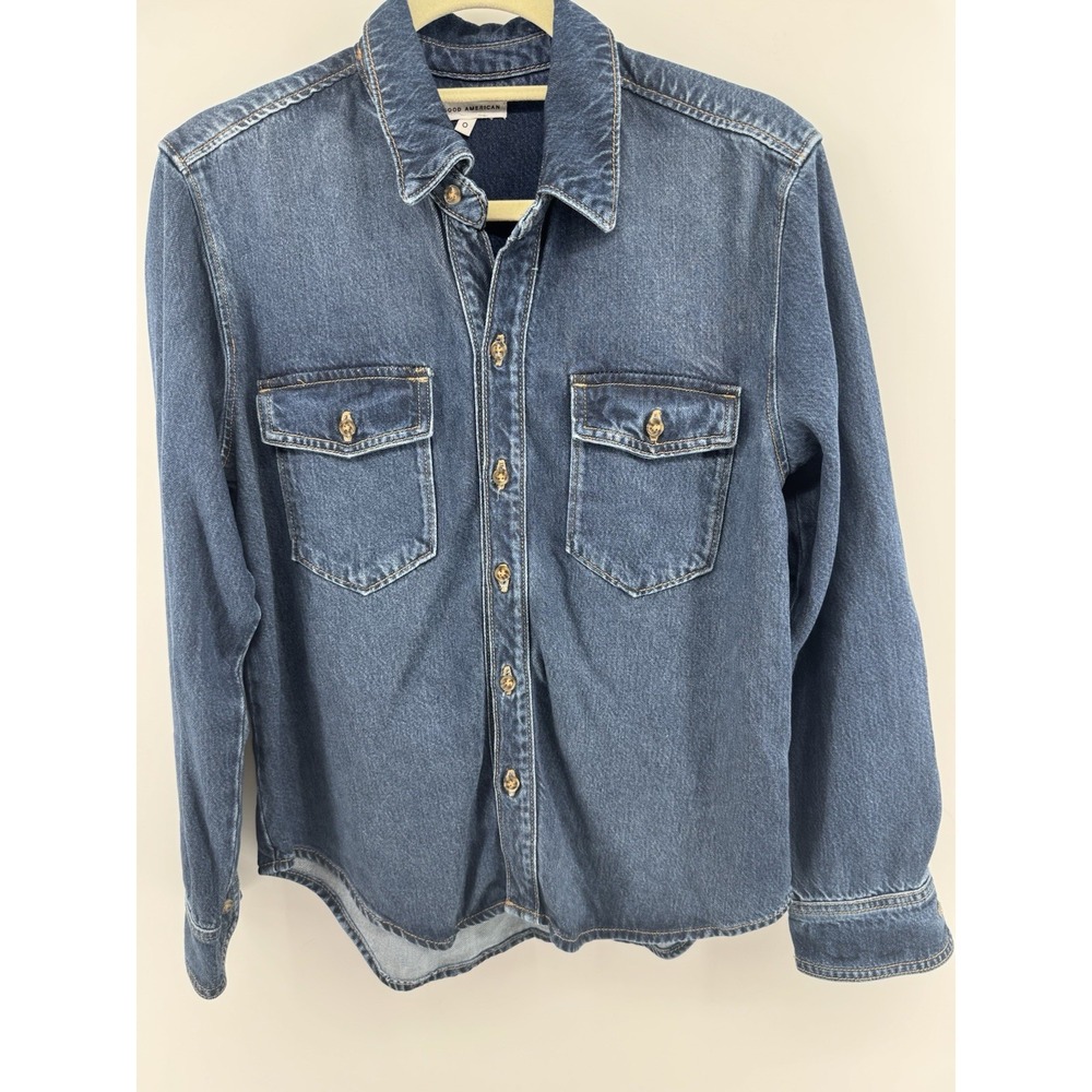 Good American Denim Soft Shirt Women Size XS  Button Up